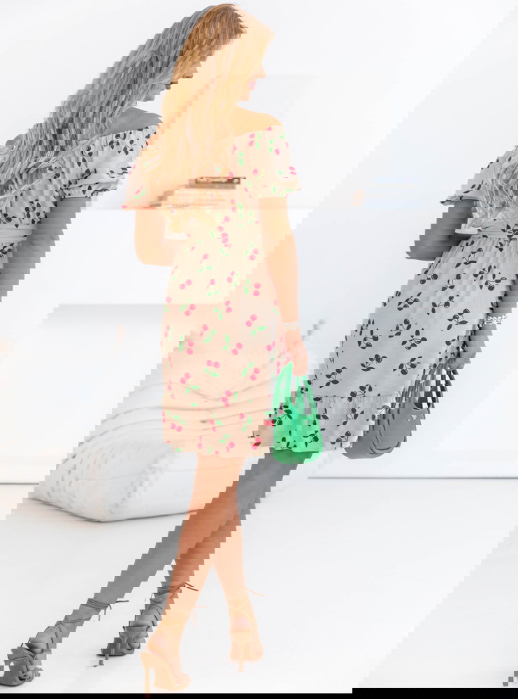 Beżowa sukienka mini typu hiszpanka...