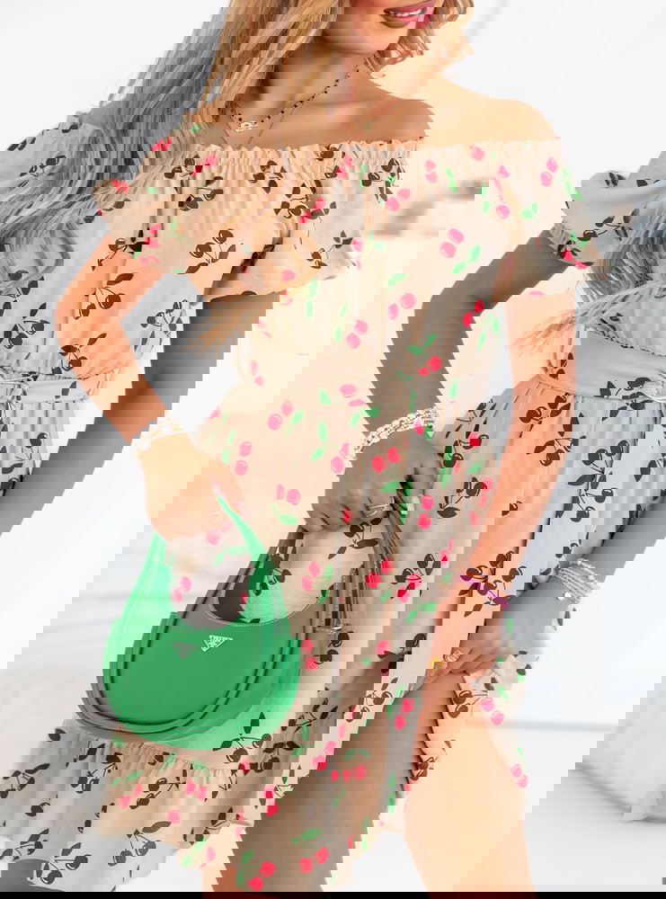 Beżowa sukienka mini typu hiszpanka...