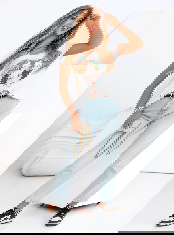 Biała bluzka z beżowym nadrukiem Veralla