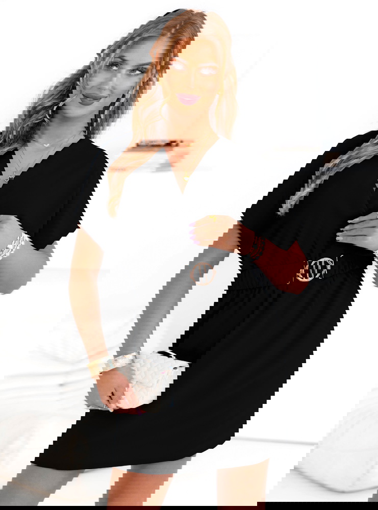 Czarna sukienka mini z przekładanym...