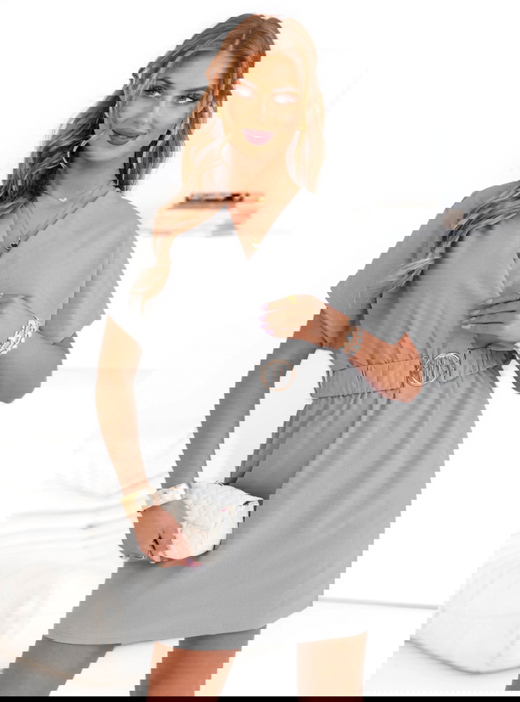 Szara sukienka mini z przekładanym...