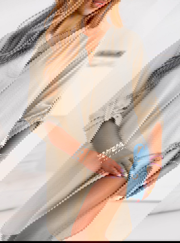 Beżowa sukienka koszulowa oversize...