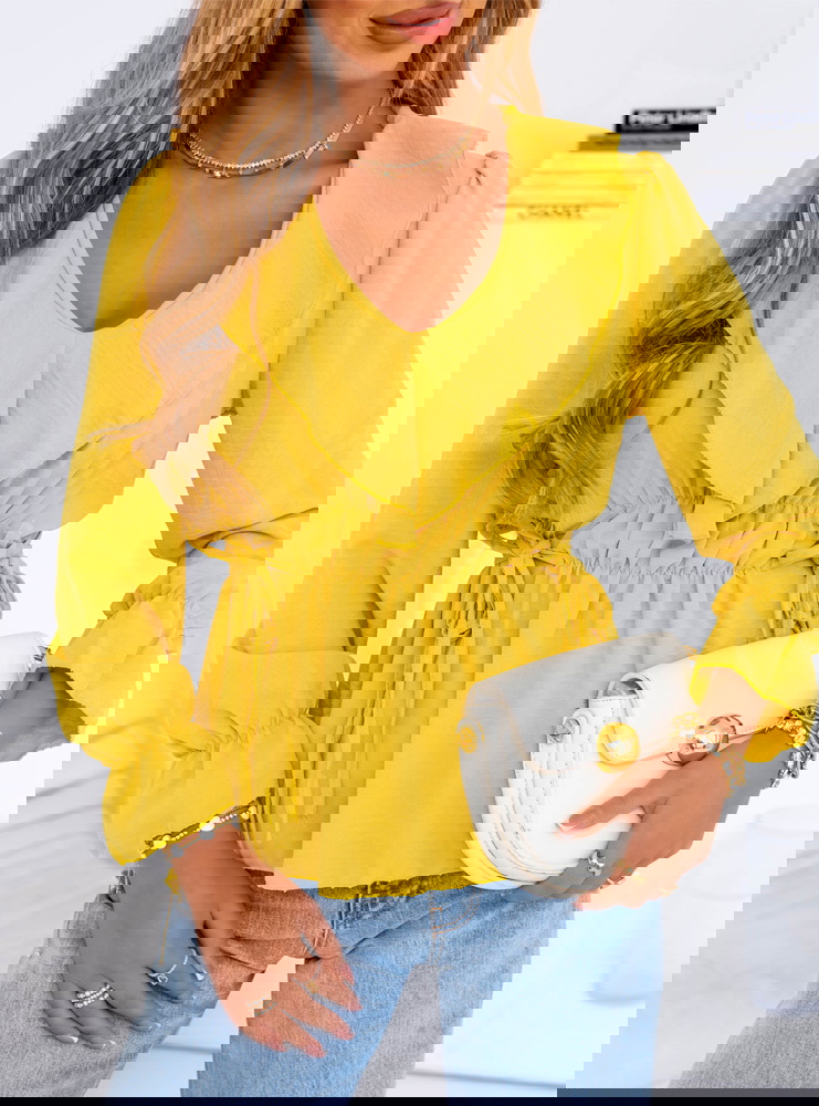 Żółta bluzka z żabotem Kaminna