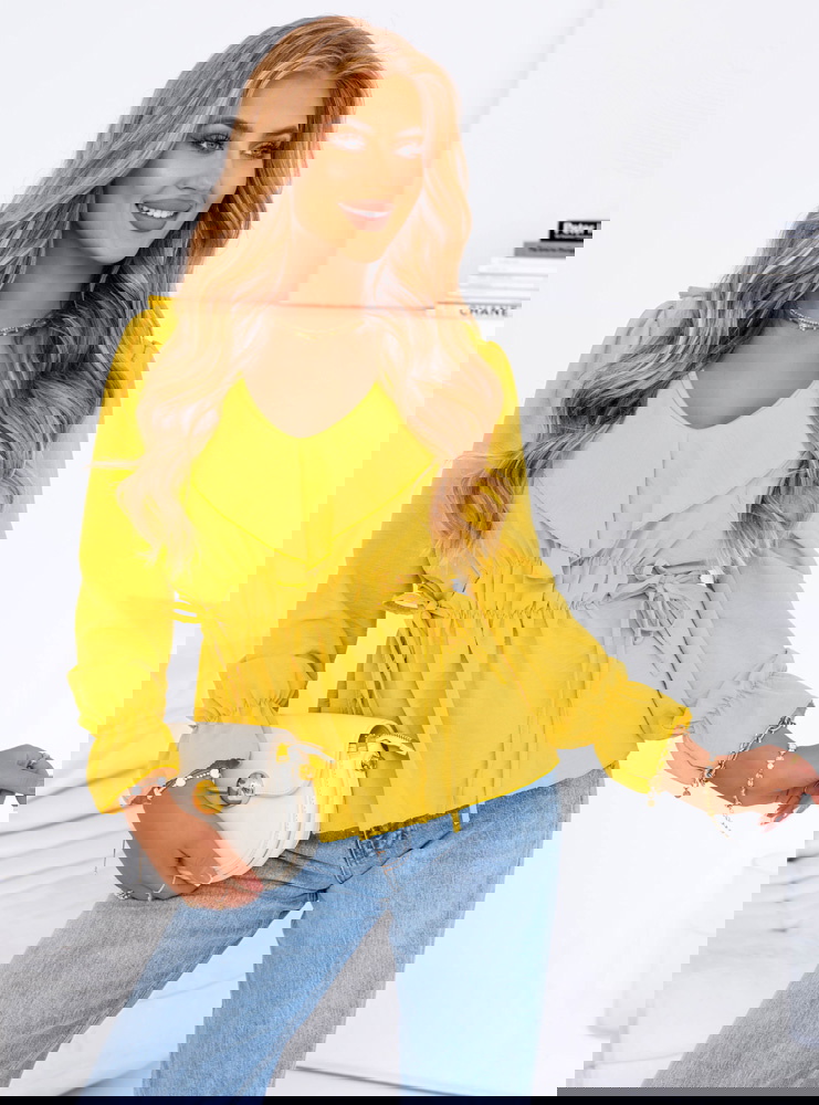 Żółta bluzka z żabotem Kaminna