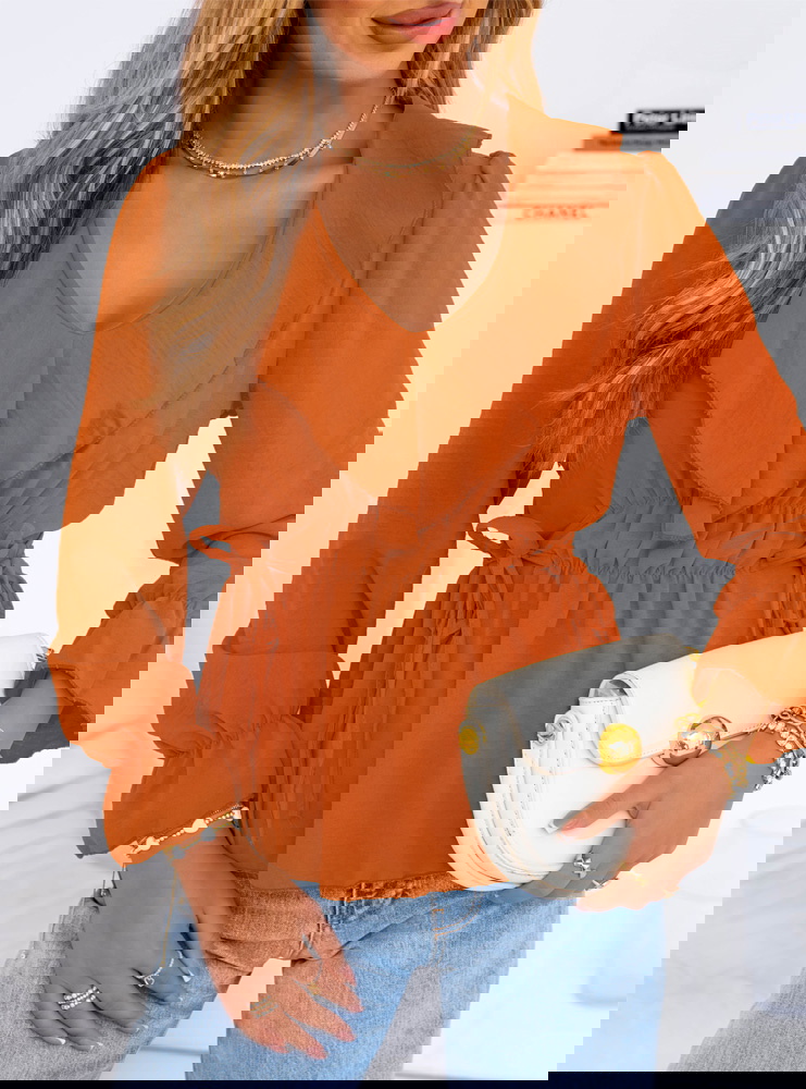 Pomarańczowa bluzka z żabotem Kaminna