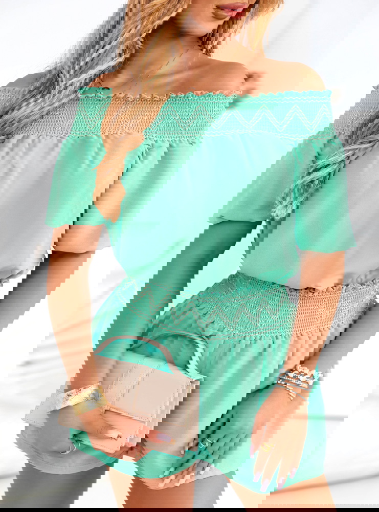 Miętowy komplet bluzka typu hiszpanka...