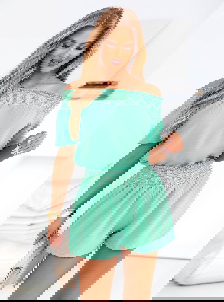 Miętowy komplet bluzka typu hiszpanka...