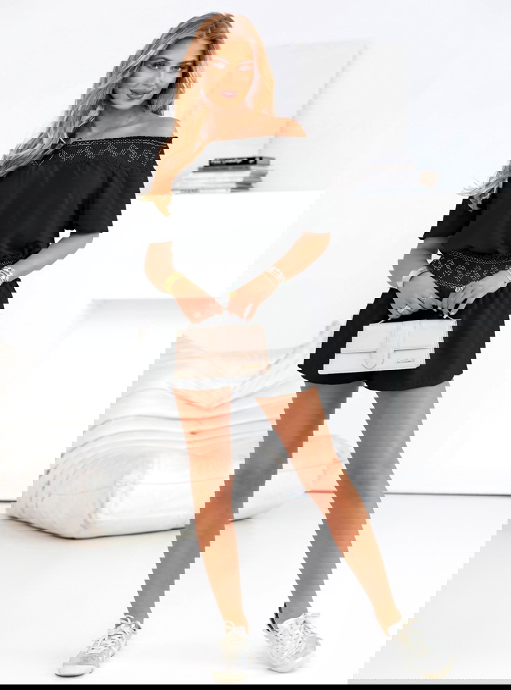 Czarny komplet bluzka typu hiszpanka...