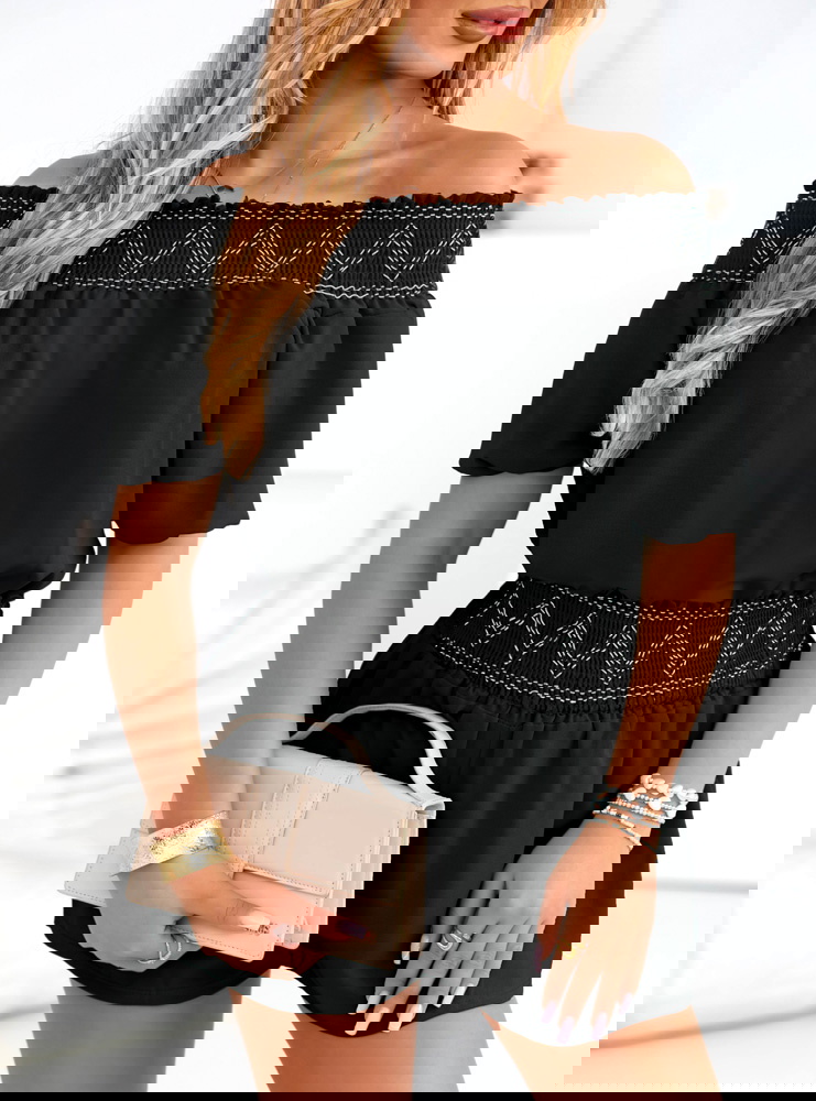 Czarny komplet bluzka typu hiszpanka...