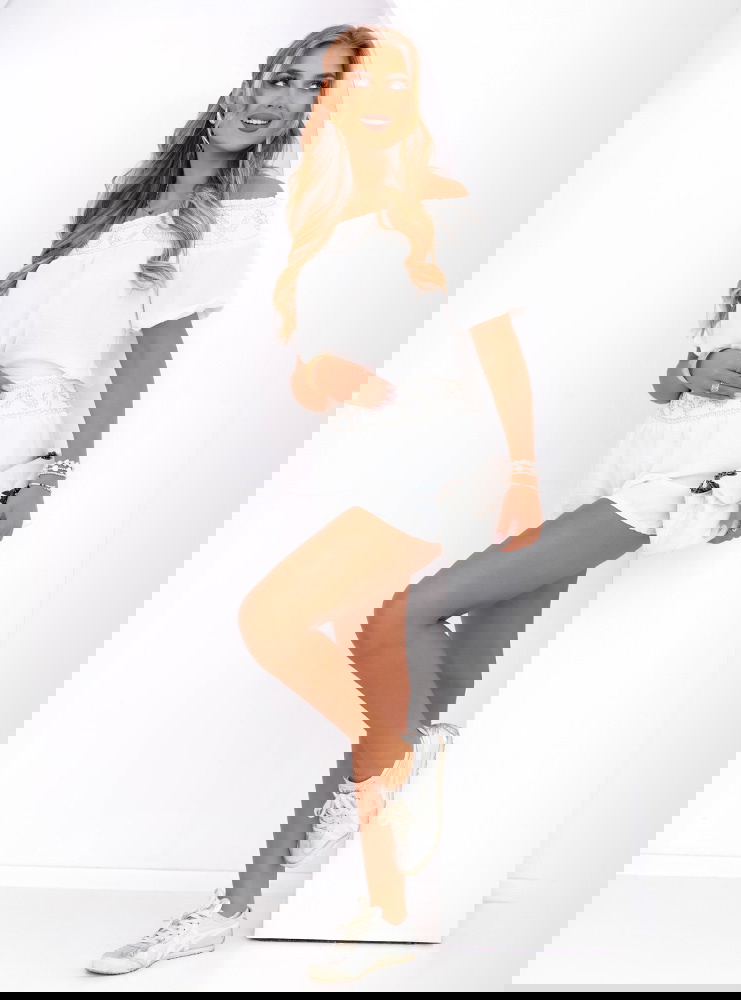 Biały komplet bluzka typu hiszpanka i...