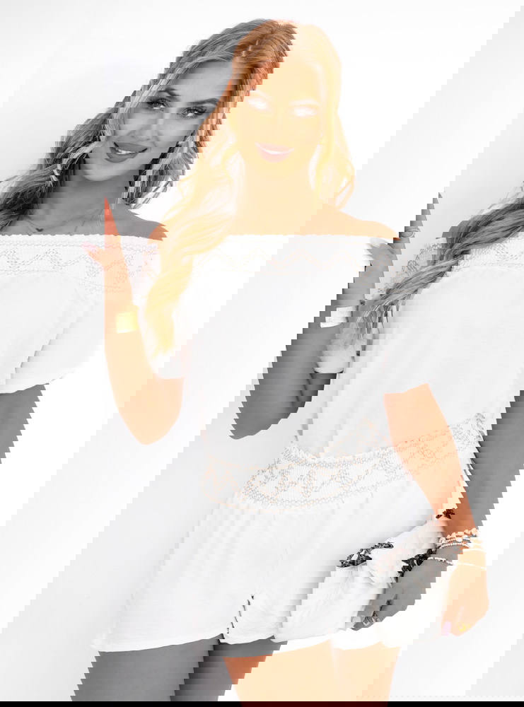 Biały komplet bluzka typu hiszpanka i...