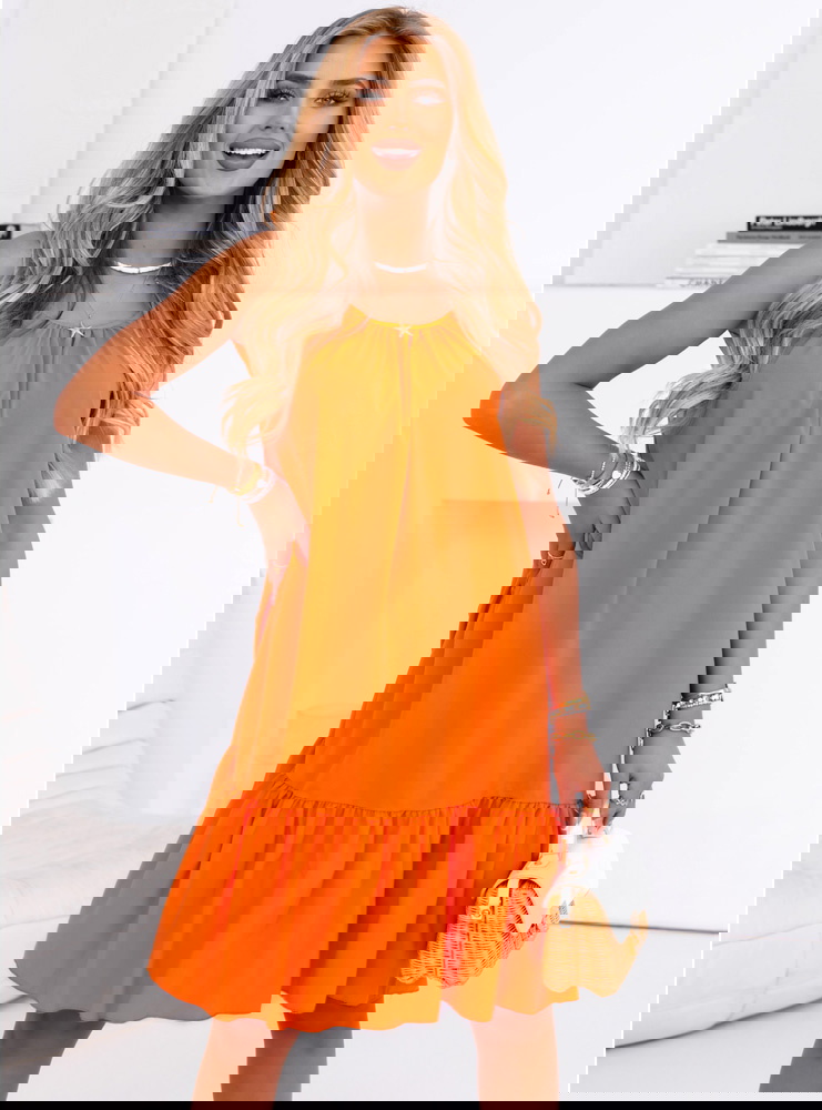 Pomarańczowa sukienka z wiązanymi...