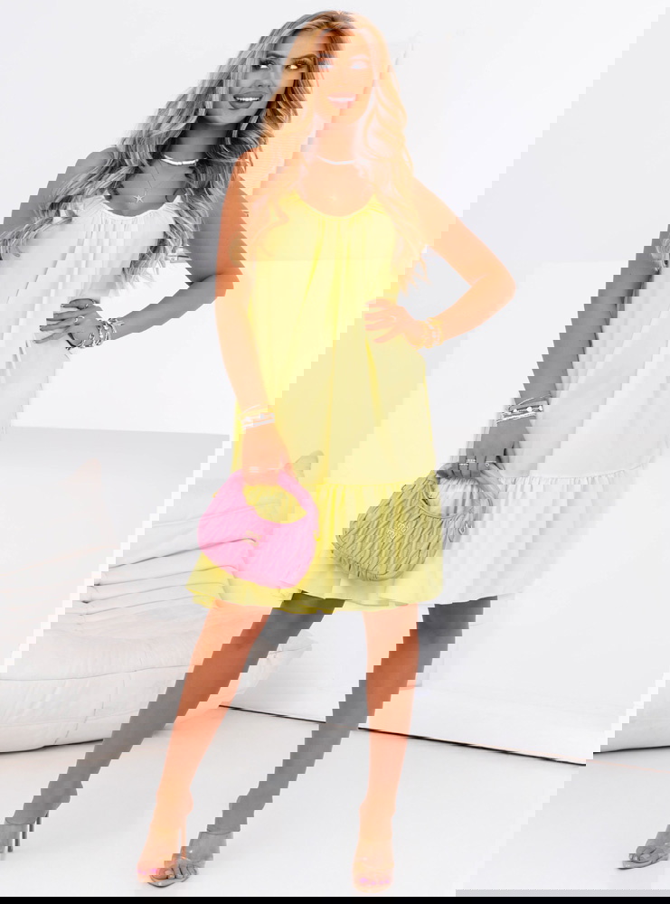 Bananowa sukienka z wiązanymi...