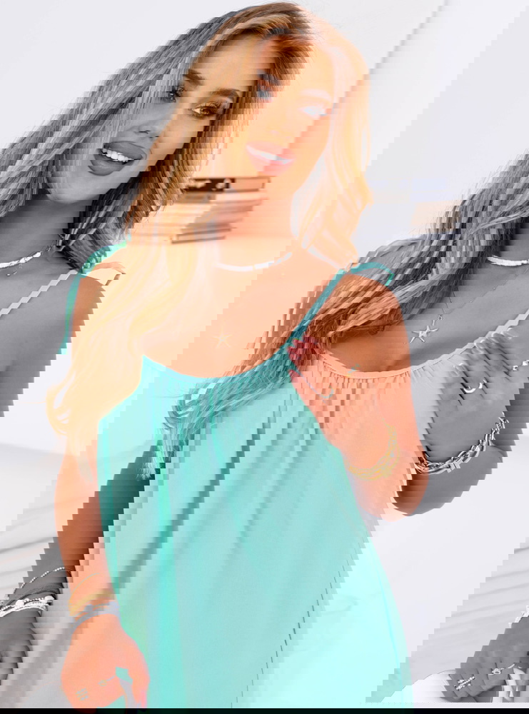 Miętowa sukienka z wiązanymi...