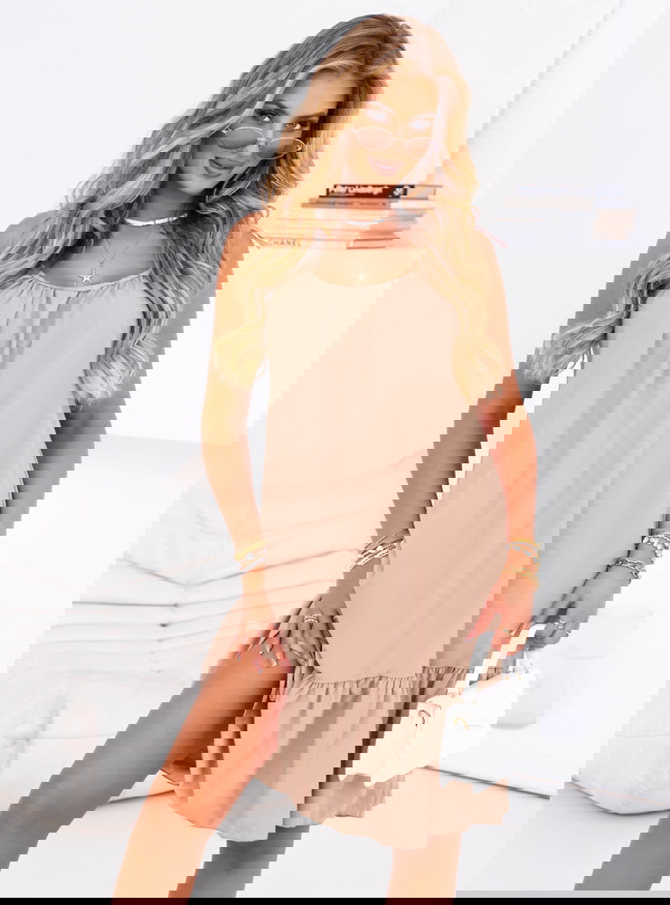 Beżowa sukienka z wiązanymi...