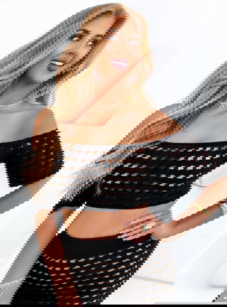 Czarny komplet ażurowy top+spódnica...