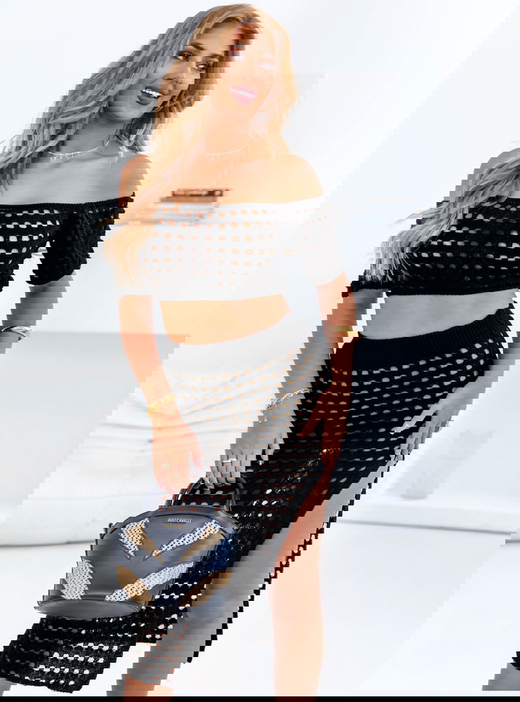 Czarny komplet ażurowy top+spódnica...