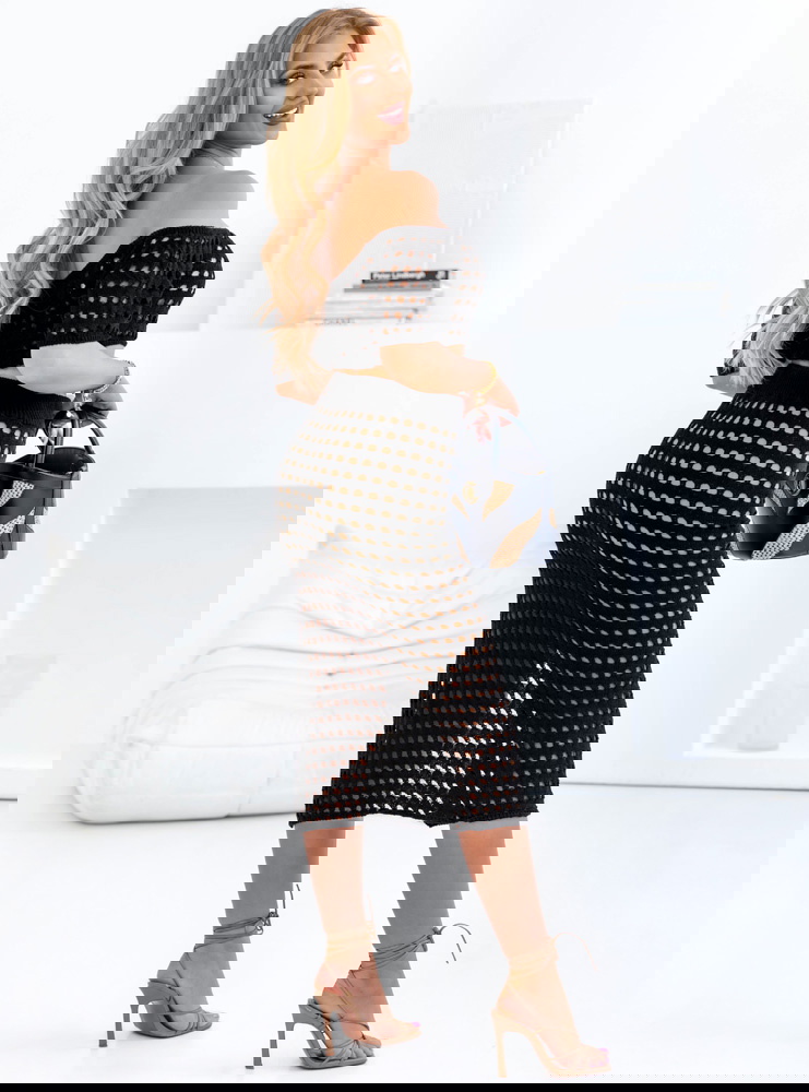 Czarny komplet ażurowy top+spódnica...