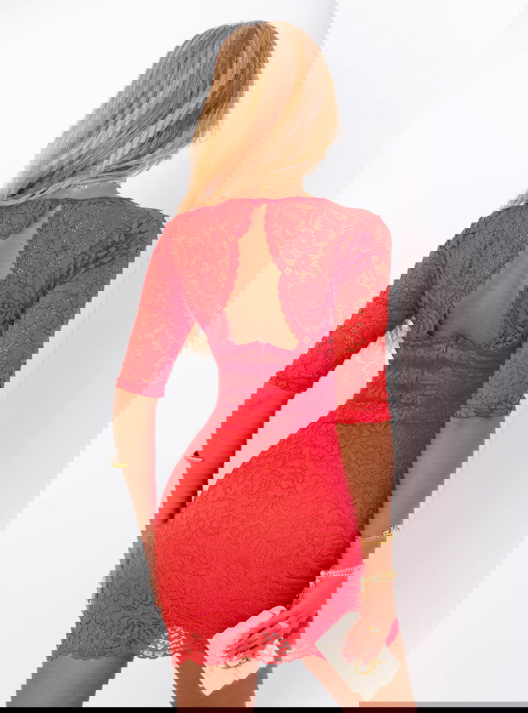 Pomarańczowa koronkowa sukienka Nallia