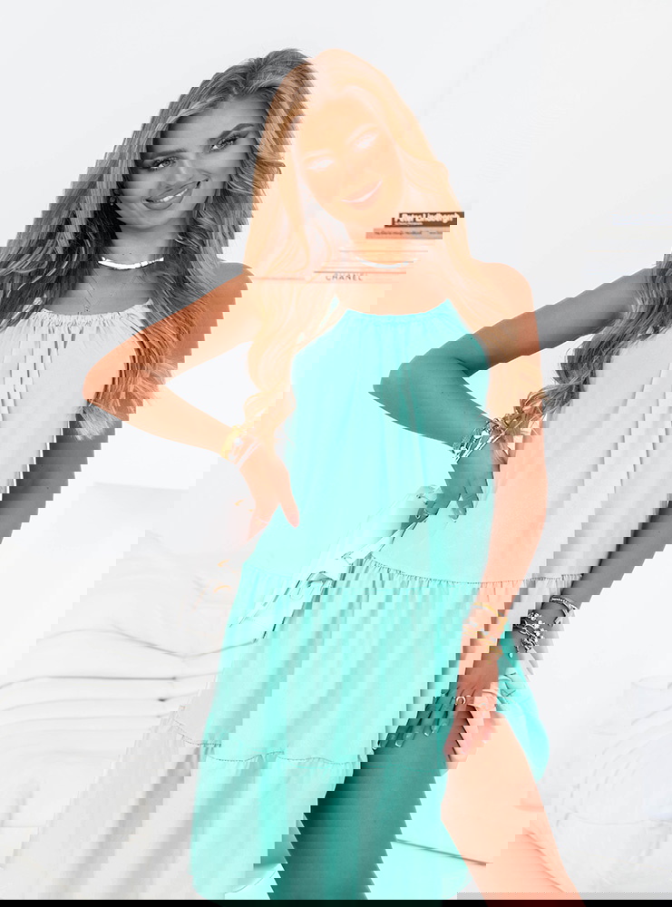 Miętowa sukienka midi na ramiączkach...