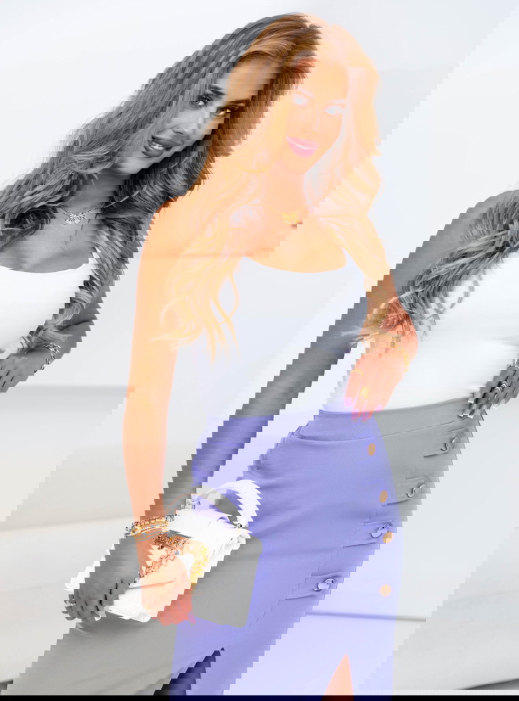 Liliowa spódnica z rozcięciem Elianne