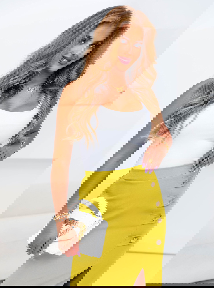 Limonkowa spódnica z rozcięciem Elianne