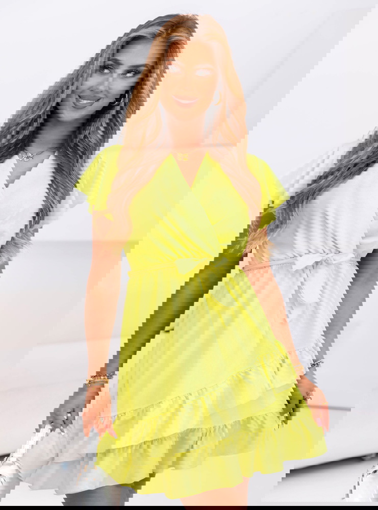 Cytrynowa sukienka mini z falbanami...