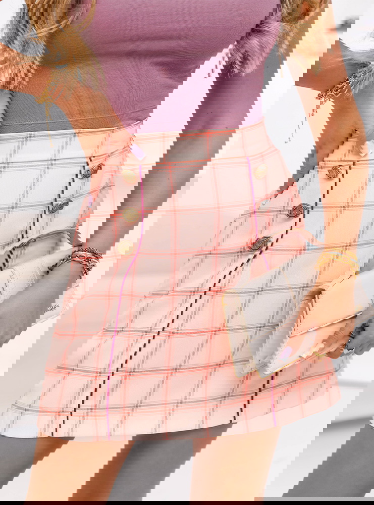 Pudrowa spódniczka w kratę z...