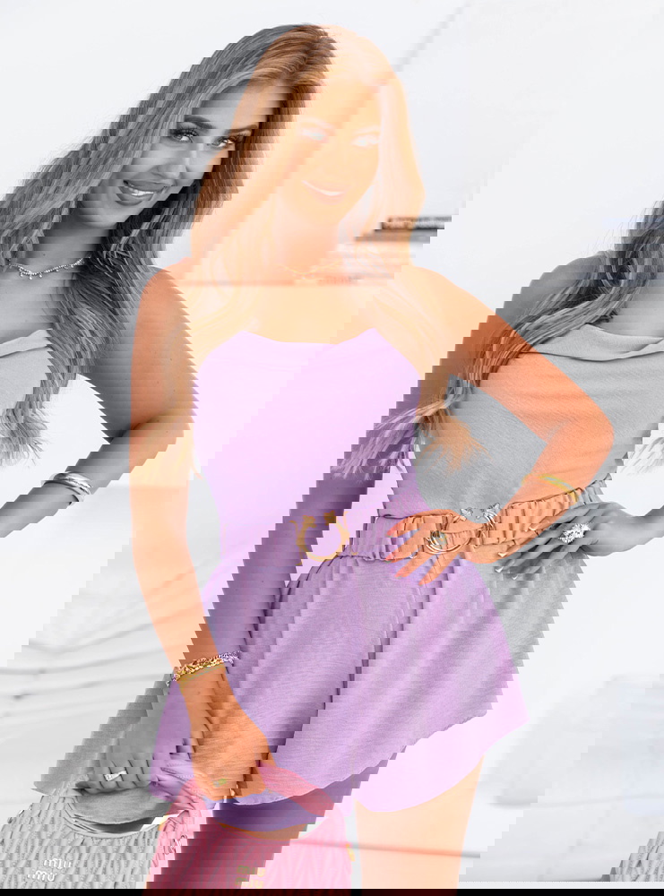 Liliowy kombinezon z paskiem Alesnya