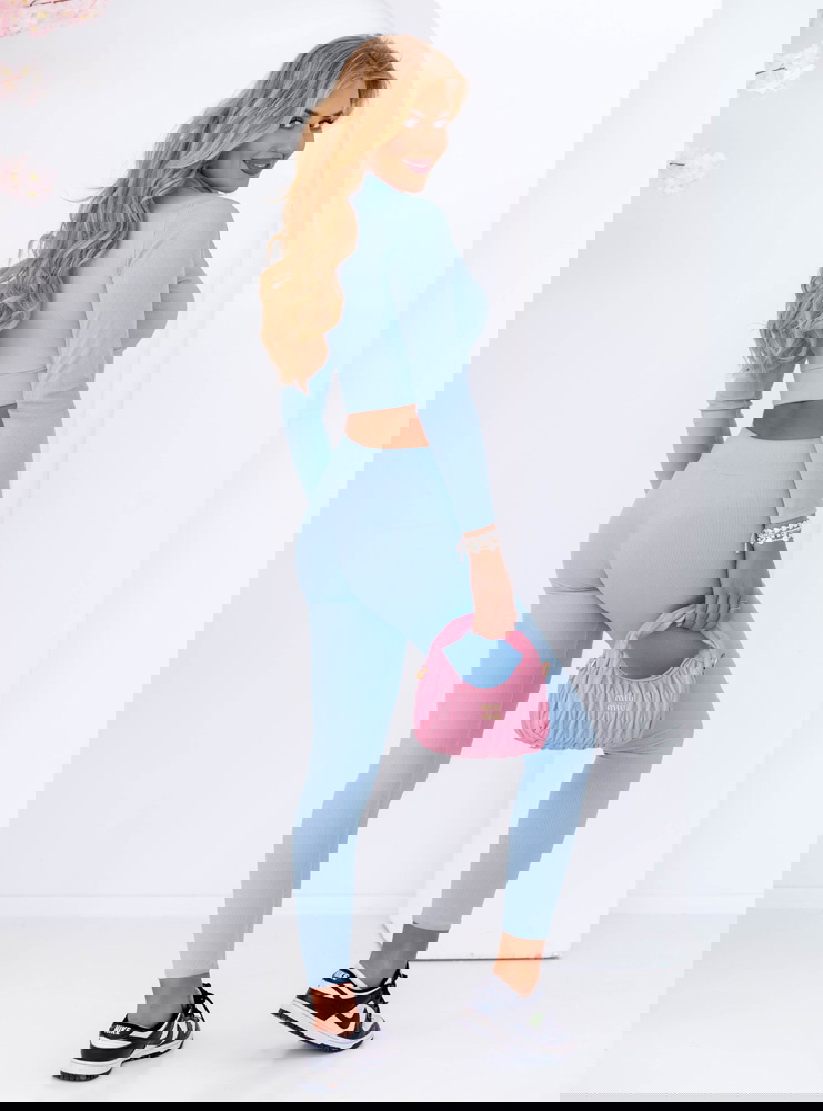 Błękitny prążkowany komplet krótka...