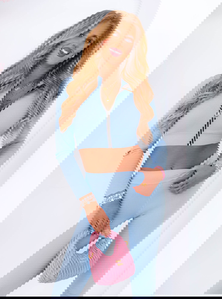 Błękitny prążkowany komplet krótka...