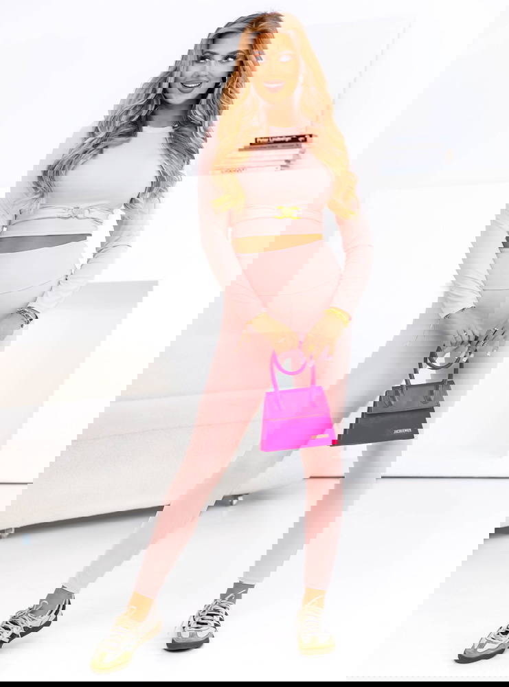 Pudrowy komplet top z długim rękawem...