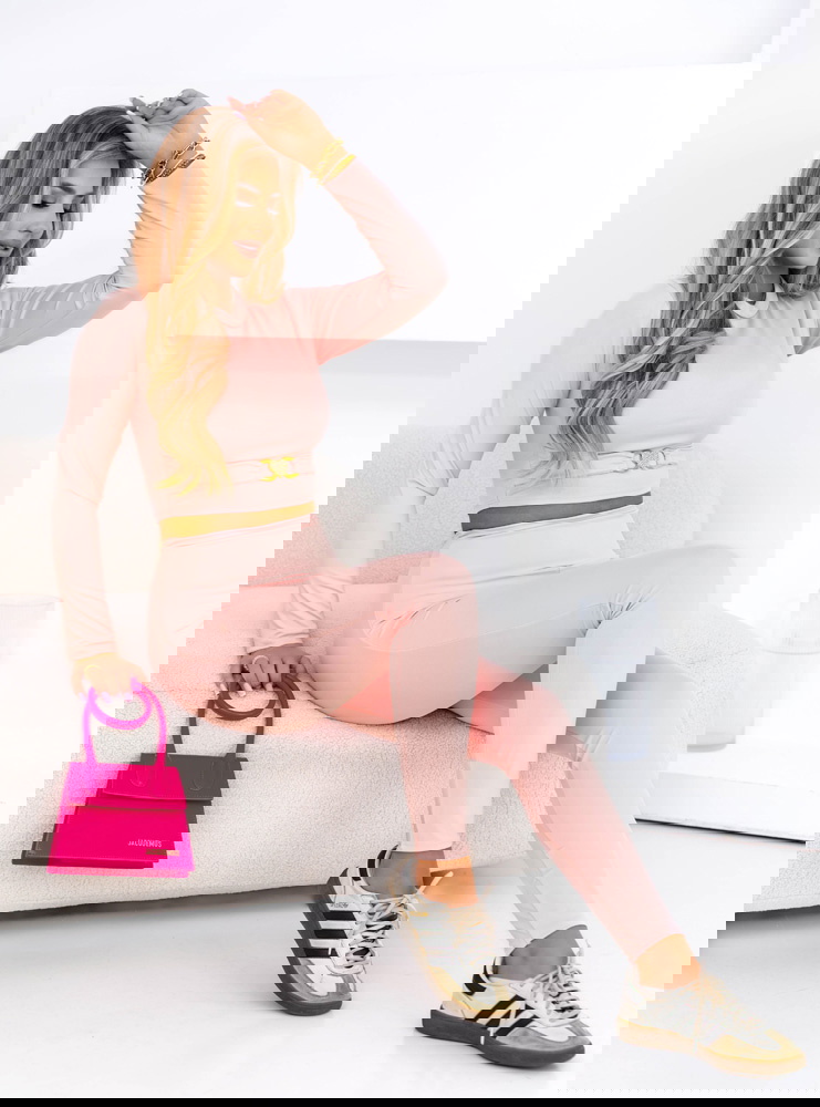 Pudrowy komplet top z długim rękawem...