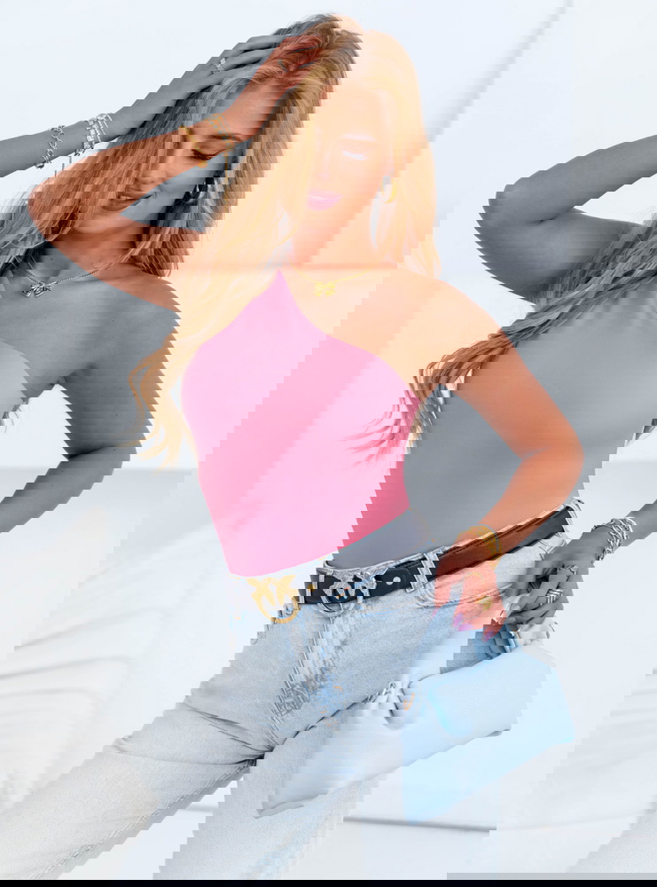 Różowe dopasowane body na jedno ramię...