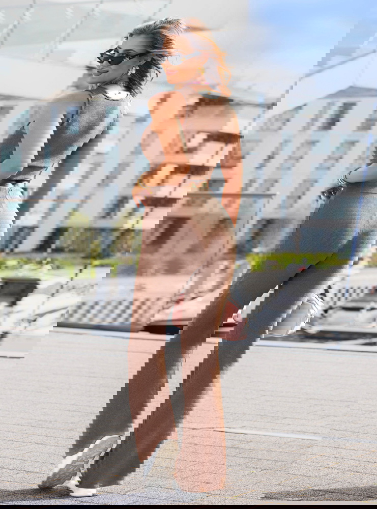 Prążkowany komplet top i spodnie z...