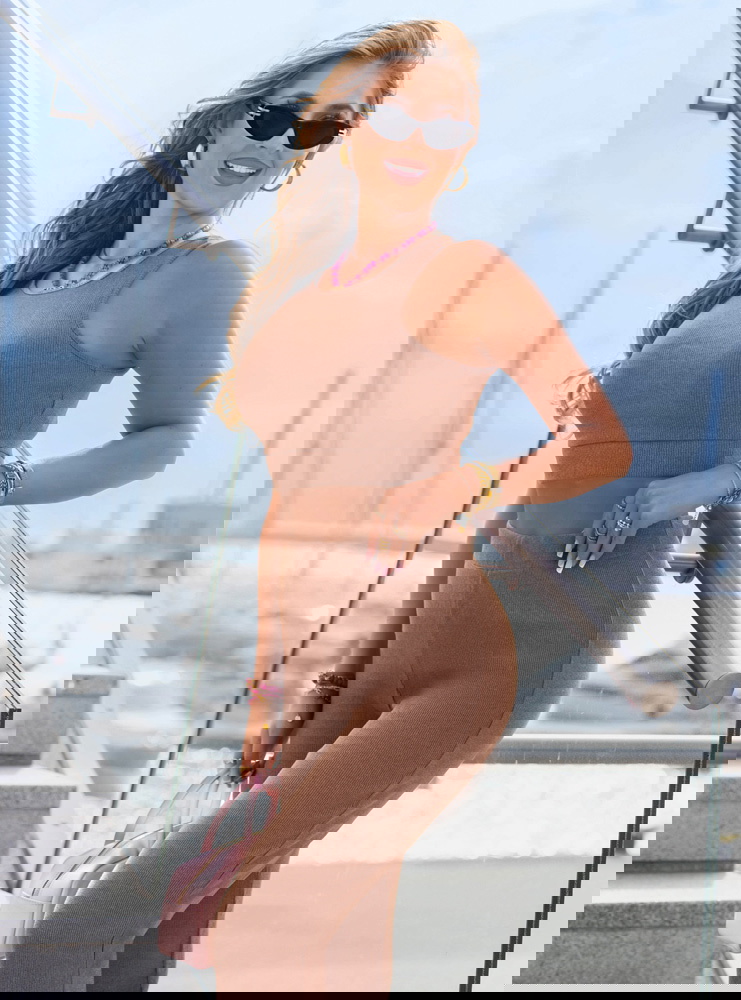 Prążkowany komplet top i spodnie z...