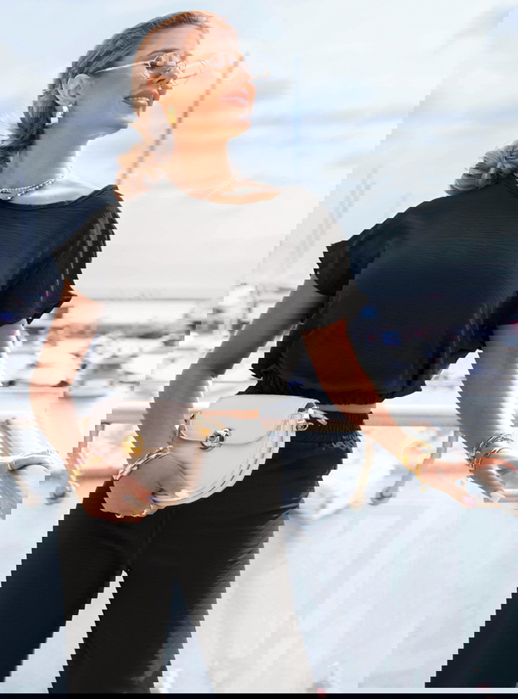 Czarny komplet bluzka i szerokie...