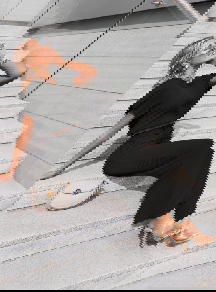 Czarny komplet bluzka i szerokie...