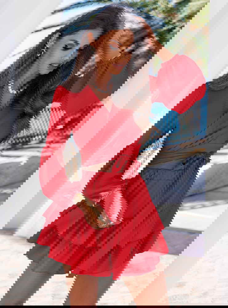 Malinowy komplet bluzka z wiązaniem i...