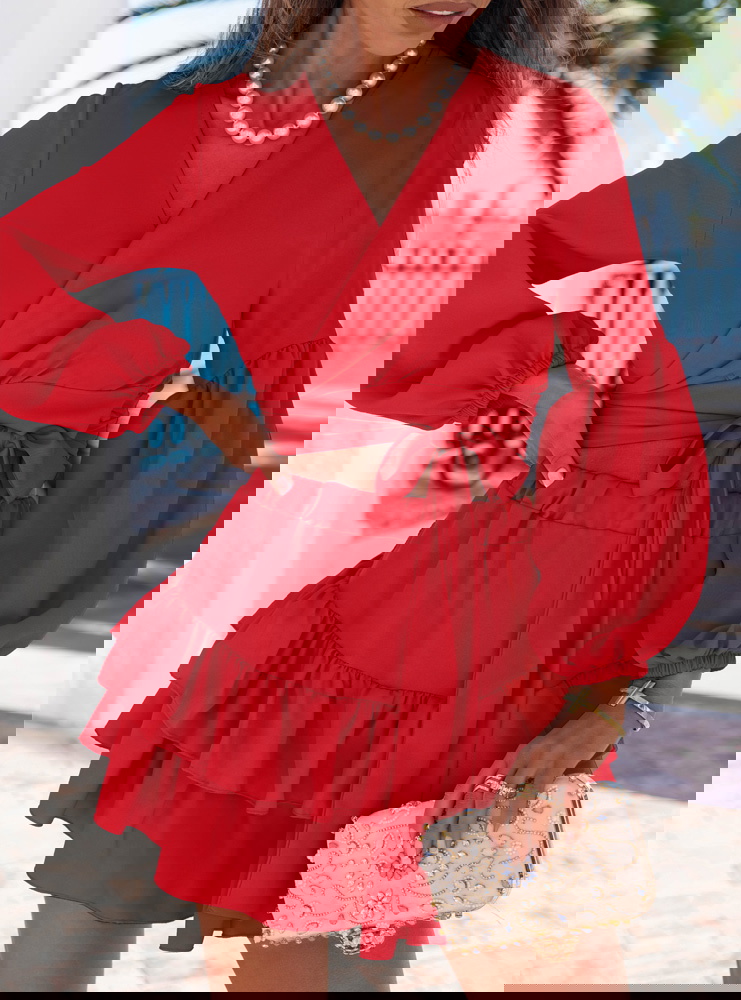 Malinowy komplet bluzka z wiązaniem i...