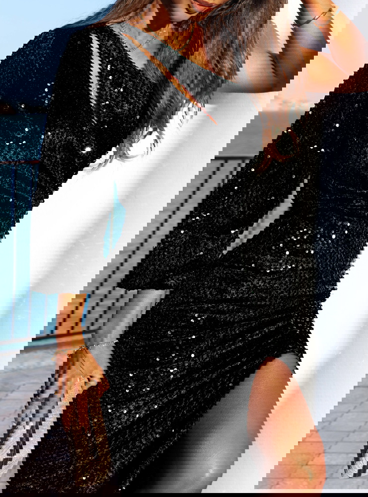 Czarna cekinowa sukienka na jedno...