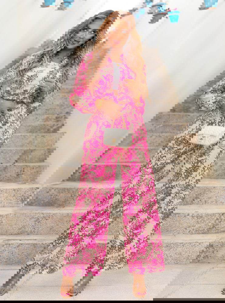 Wzorzysty komplet koszula i spodnie...