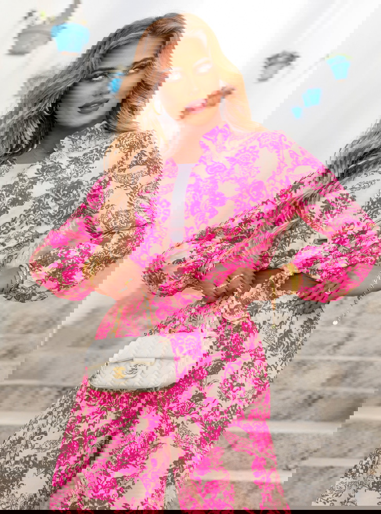 Wzorzysty komplet koszula i spodnie...