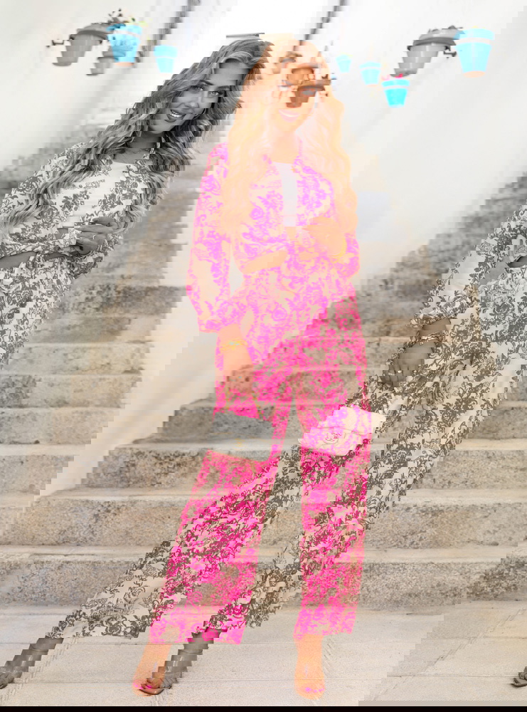 Wzorzysty komplet koszula i spodnie...