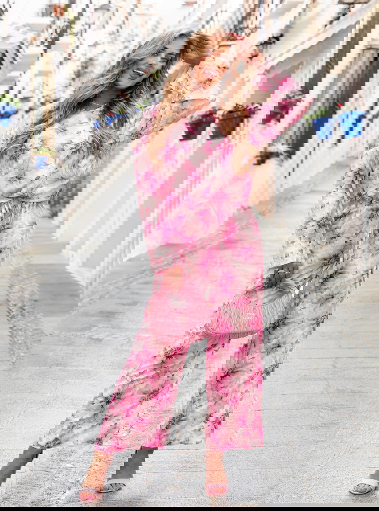 Kwiecisty komplet bluzka i spodnie...