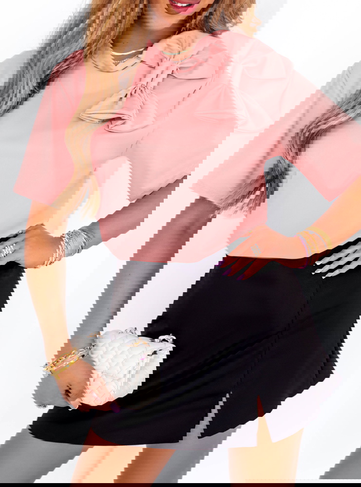 Pudrowa bluzka z kokardą Brittyn