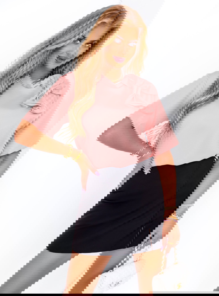 Pudrowa bluzka z kokardą Brittyn