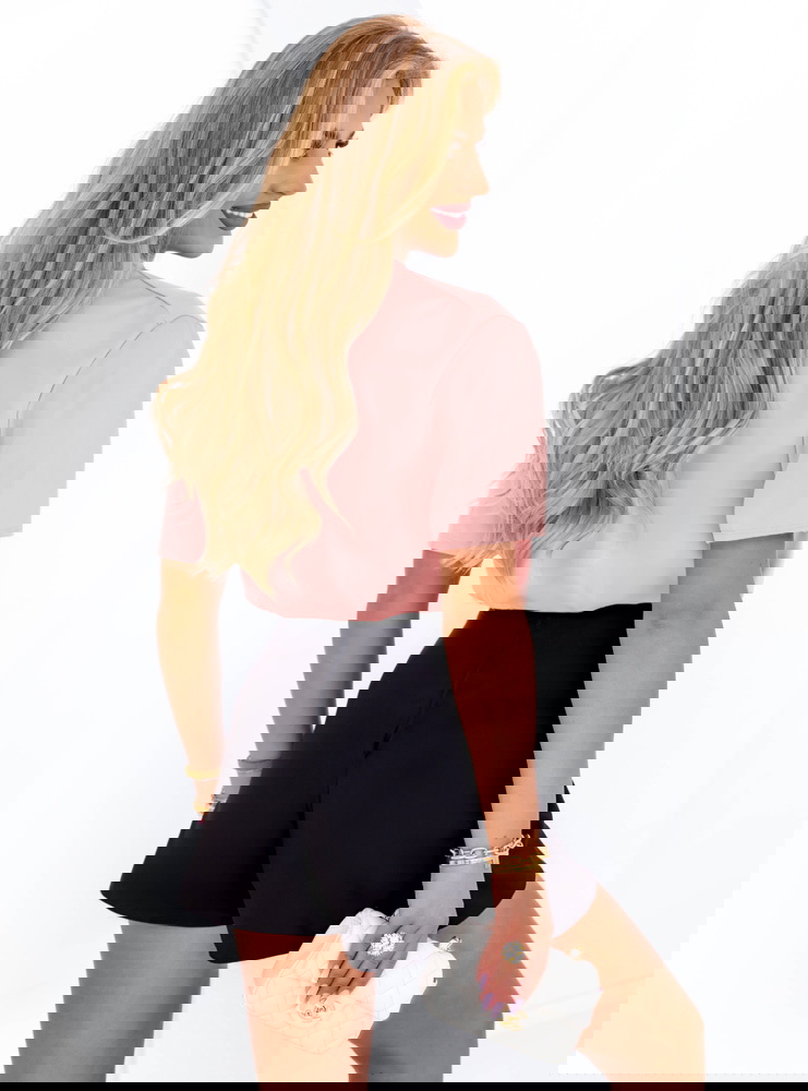 Pudrowa bluzka z kokardą Brittyn