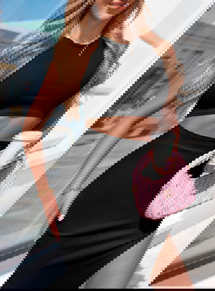 Czarny prążkowany komplet...