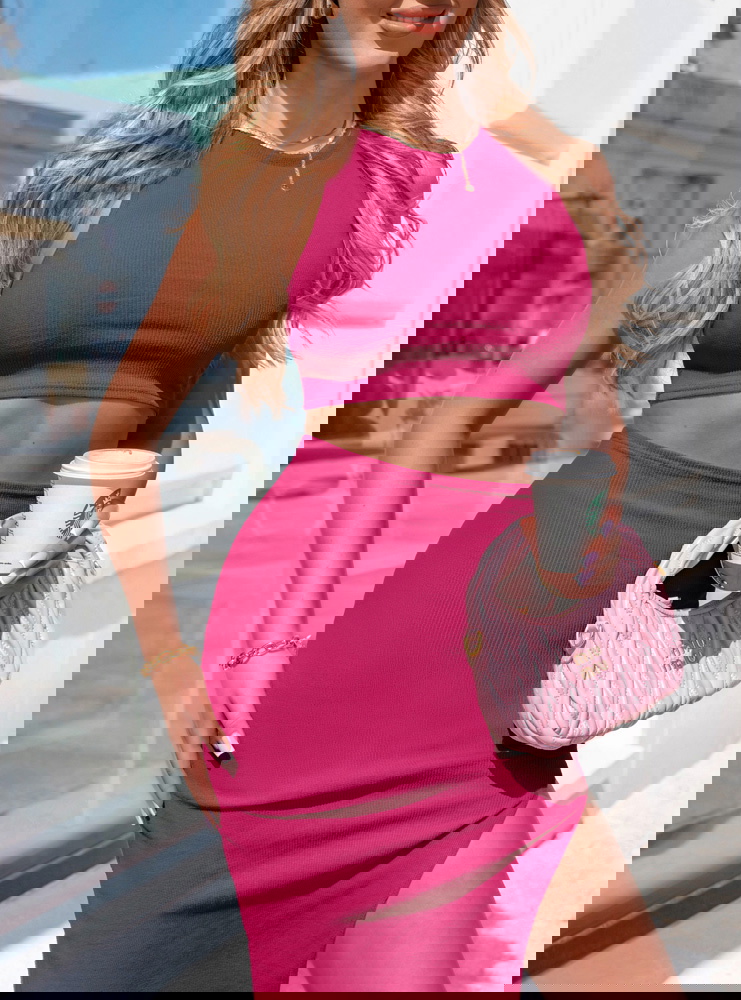 Prążkowany komplet top+spódnica z...